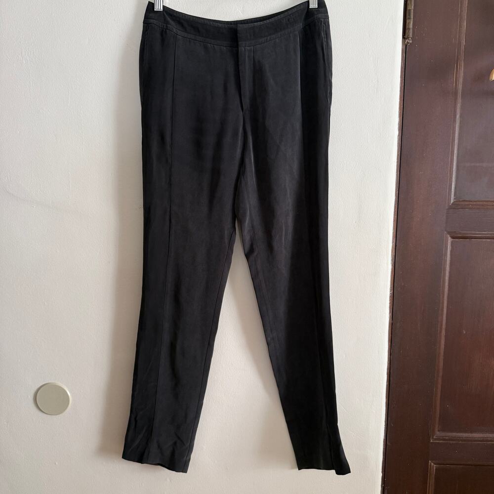 GO by GOSILK Black Silk Tailored Leg Trousers with Split at ankle | 4